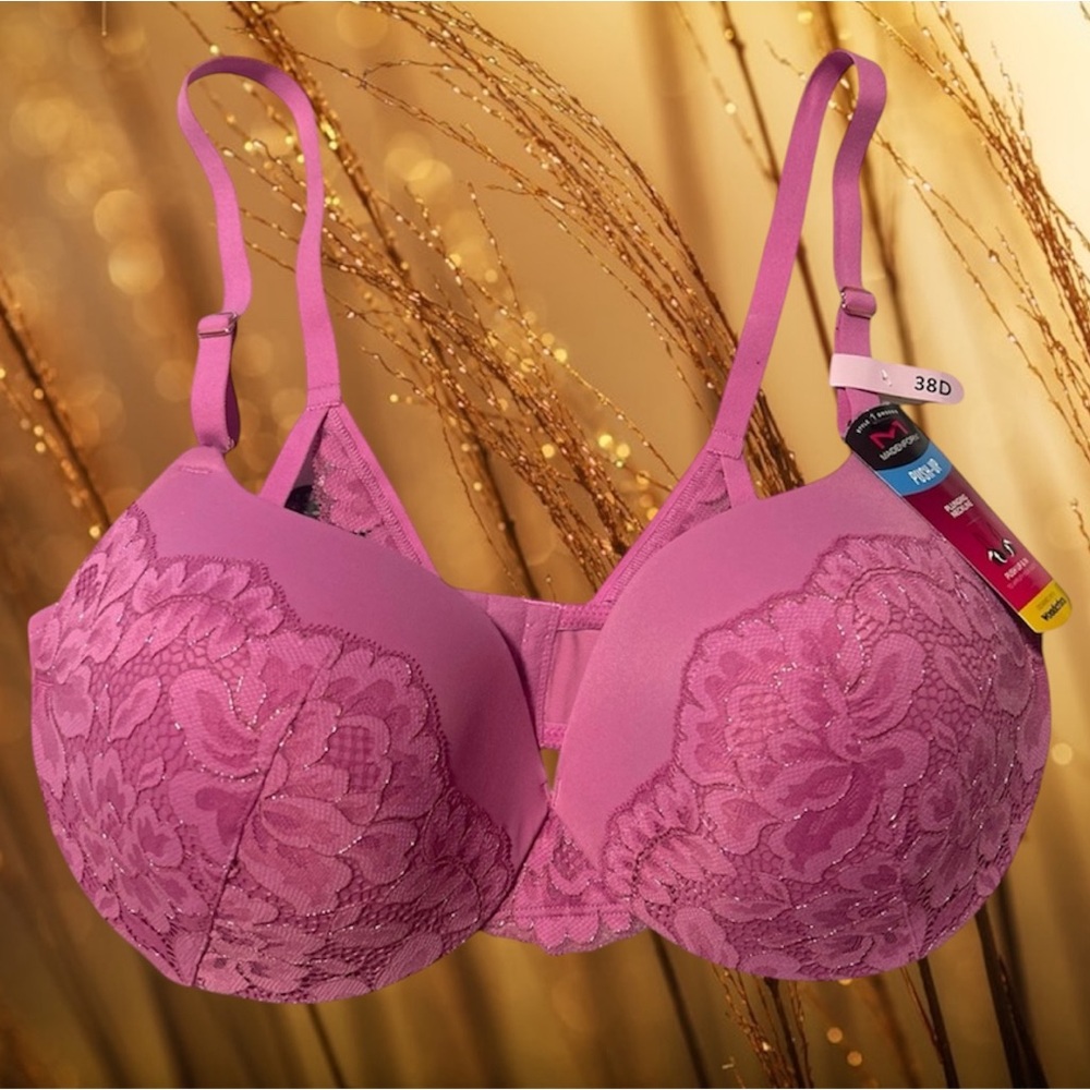 🆕Maidenform Deep Plunge “Love the Lift” in Rose Gold Lace Push Up Bra NWT